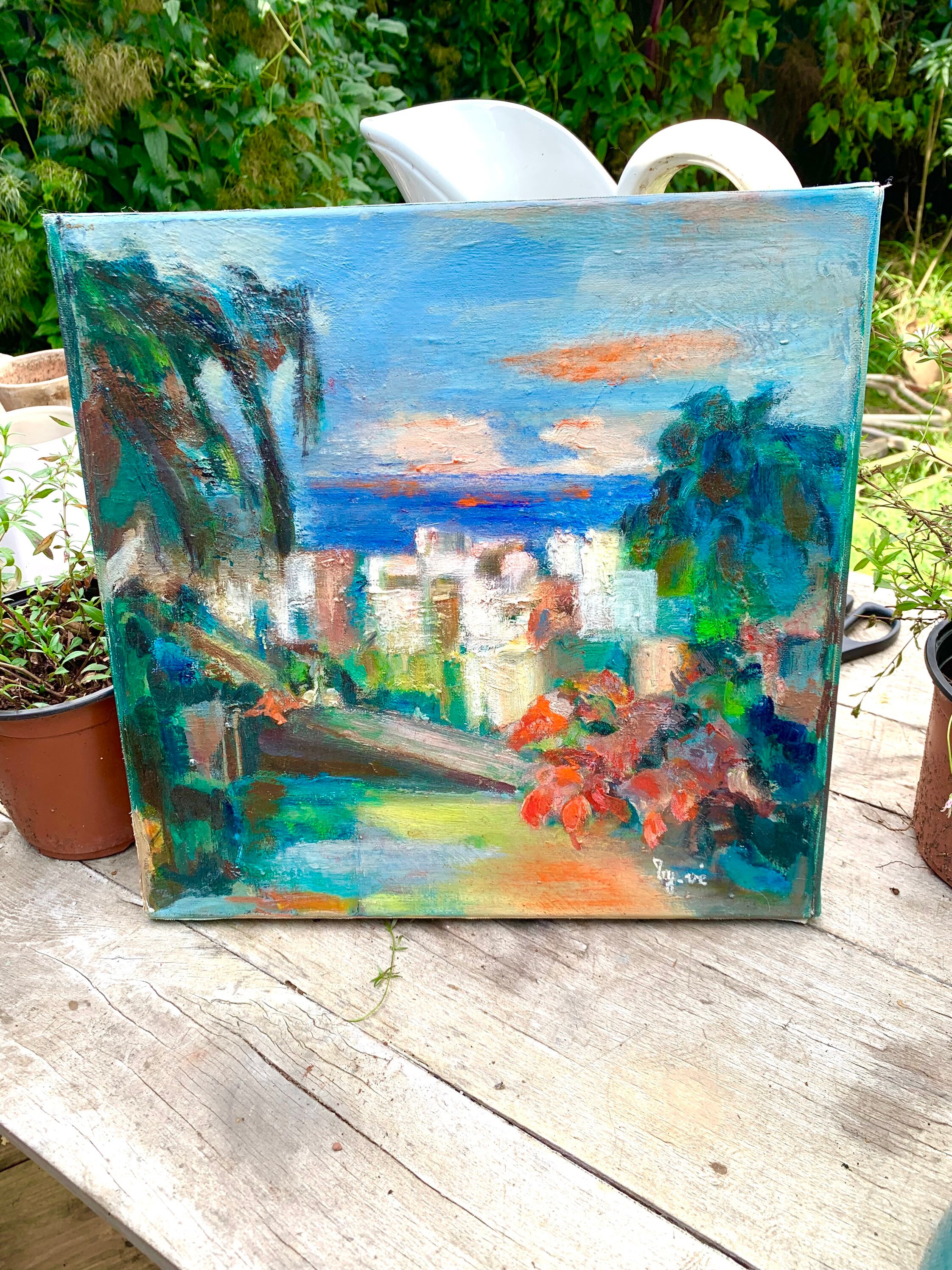 Tableau A L'huile Ancien Vintage Saint-Denis La Réunion Hst Peinture Cadre Ty-Vé