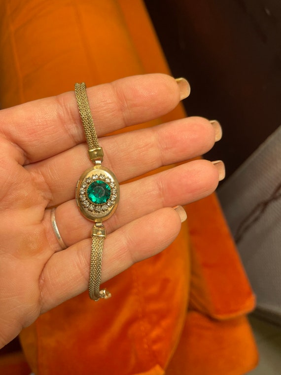 Old Opening Medallion Bracelet Strass Vintage Ant… - image 1