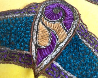 Apliques antiguos bordados de tul, seda y chenilla, estilo art déco de los años 30, encaje antiguo.