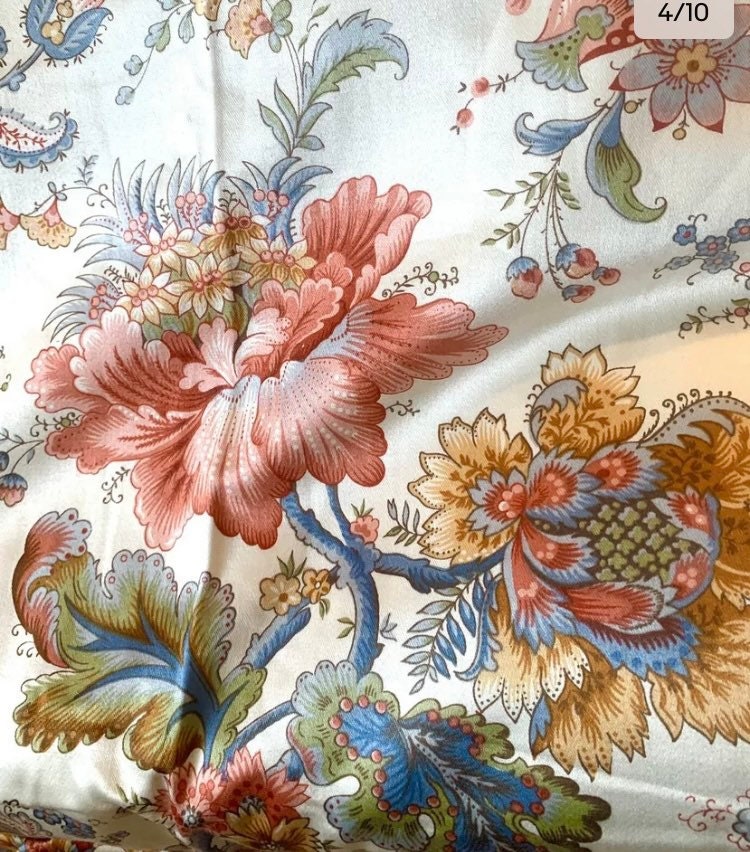 Rideau Ancien Vintage Beau Tissu Boussac Antique Flower Fabric Curtain Barkcloth