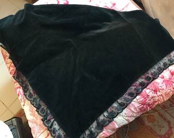 Châle Ancien 19eme Velours De Soie Dentelle Antique Victorian Silk Shawl