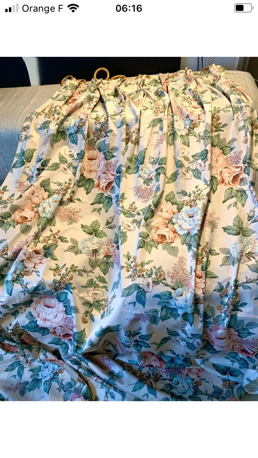 Old Curtain Vintage Crowson Fabric Flower Antique Cotton Etsy