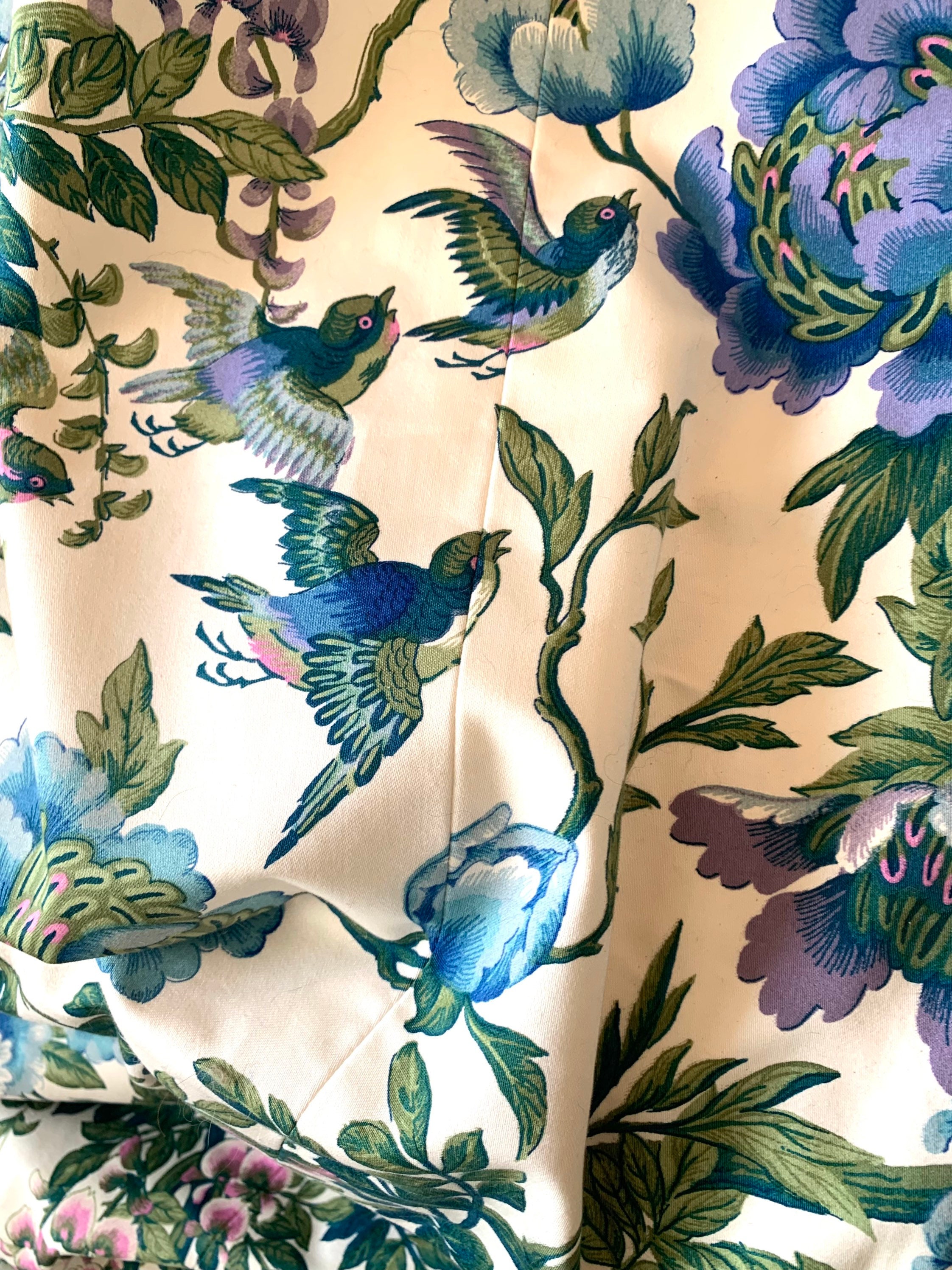 Rideau Tissu Boussac Oiseaux Fleurs Ancien Vintage Bird Flower Fabric Curtain