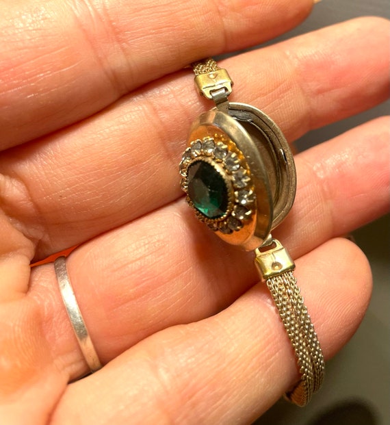 Old Opening Medallion Bracelet Strass Vintage Ant… - image 2