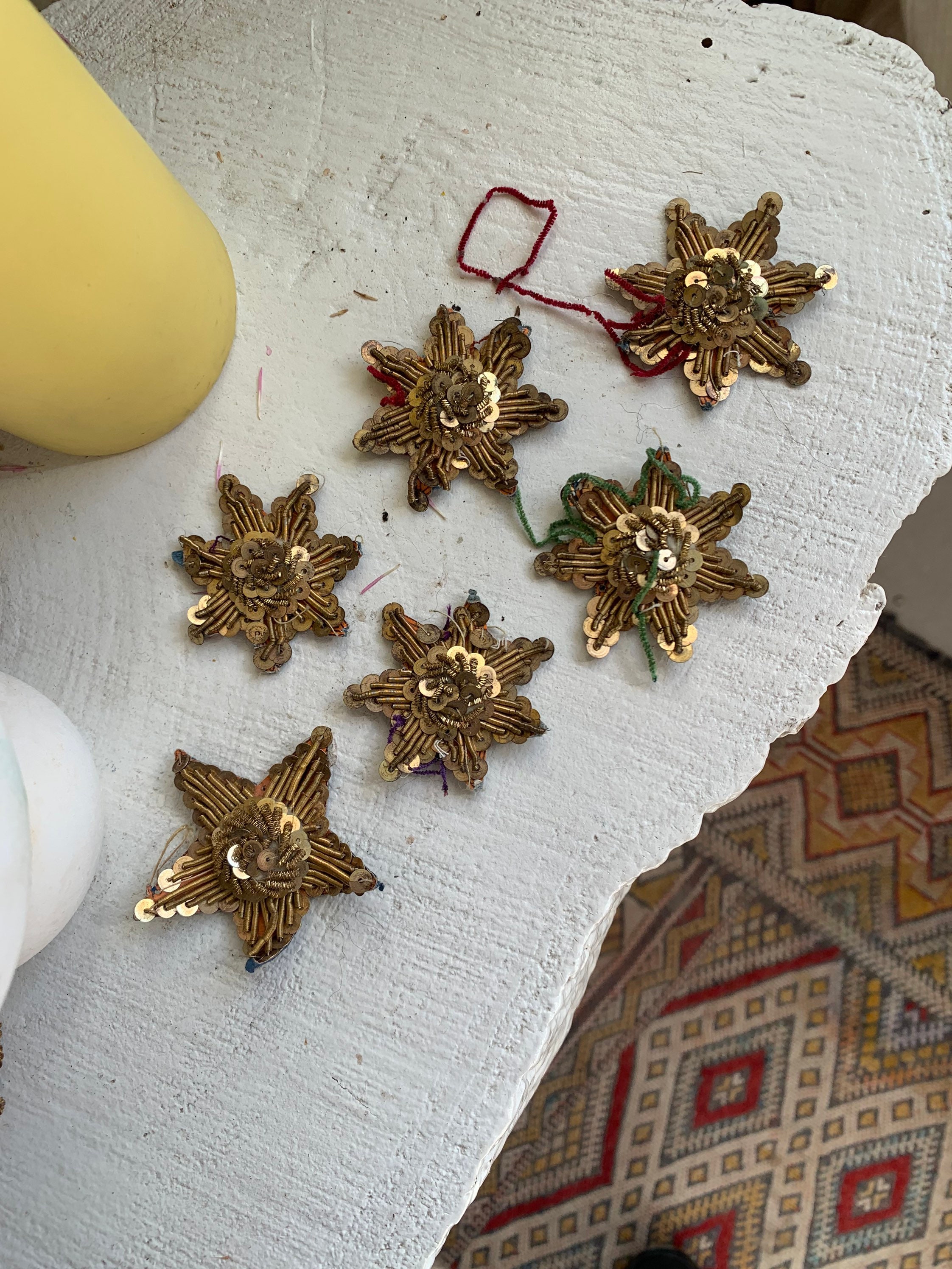 6 Étoiles Anciennes Fil d'or Sequins Canetille Passementerie Ancienne Antique Victorian Religious St