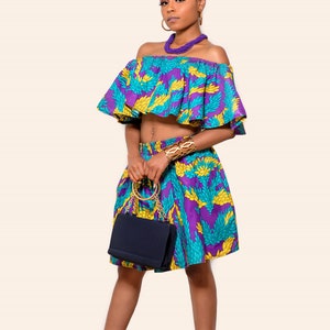 Adele Denimkara Short & Crop Top Set/ African Print Short/ Crop Top/ Summer  Fashion/ Spring Fashion/ Ankara Short/ Ankara Crop Top 
