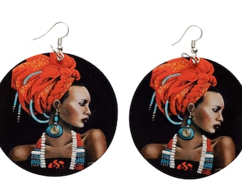 Agidi African Earrings • Idia Black Orange Jewelry • Handmade Wooden Statement Earrings • Big Bold Ethnic Earrings for Women