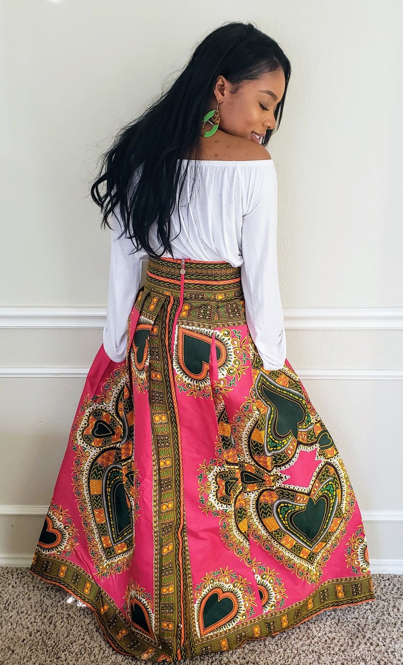 Love African Print Dashiki Maxi Skirt pink/green African | Etsy