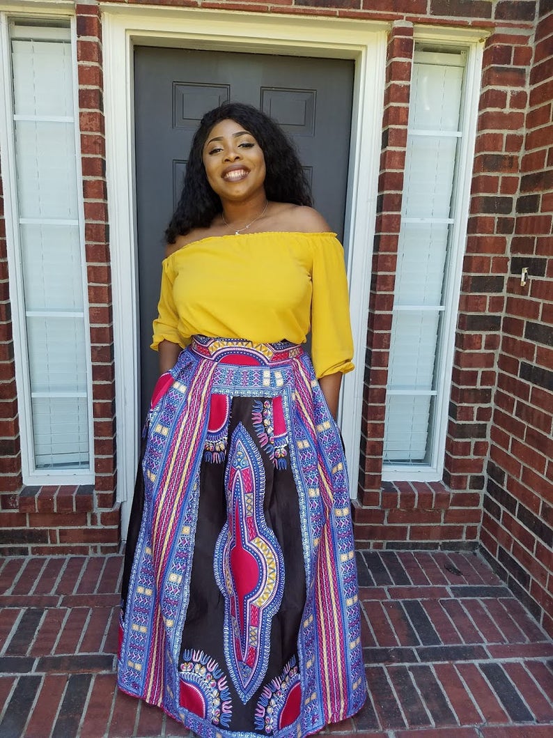 Tosin African Print Dashiki Maxi Skirt, Blackish Dashiki African Print Maxi Skirt, Long Dashiki Maxi Skirt, Long African Dashiki Maxi Skirt image 2