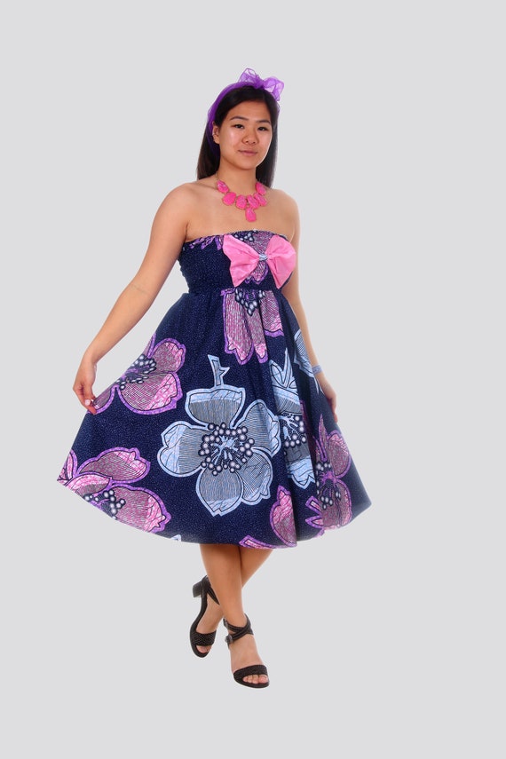 Bimpe African Print Midi Dress blue/pink Midi Dress | Etsy