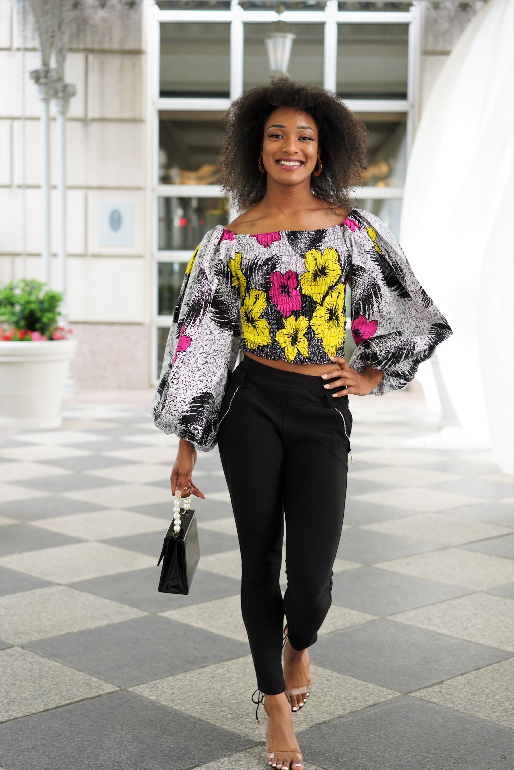 トップス Acka balloon forme blouse African Balloon Sleeve Top, off Shoulder Ankara Top, African