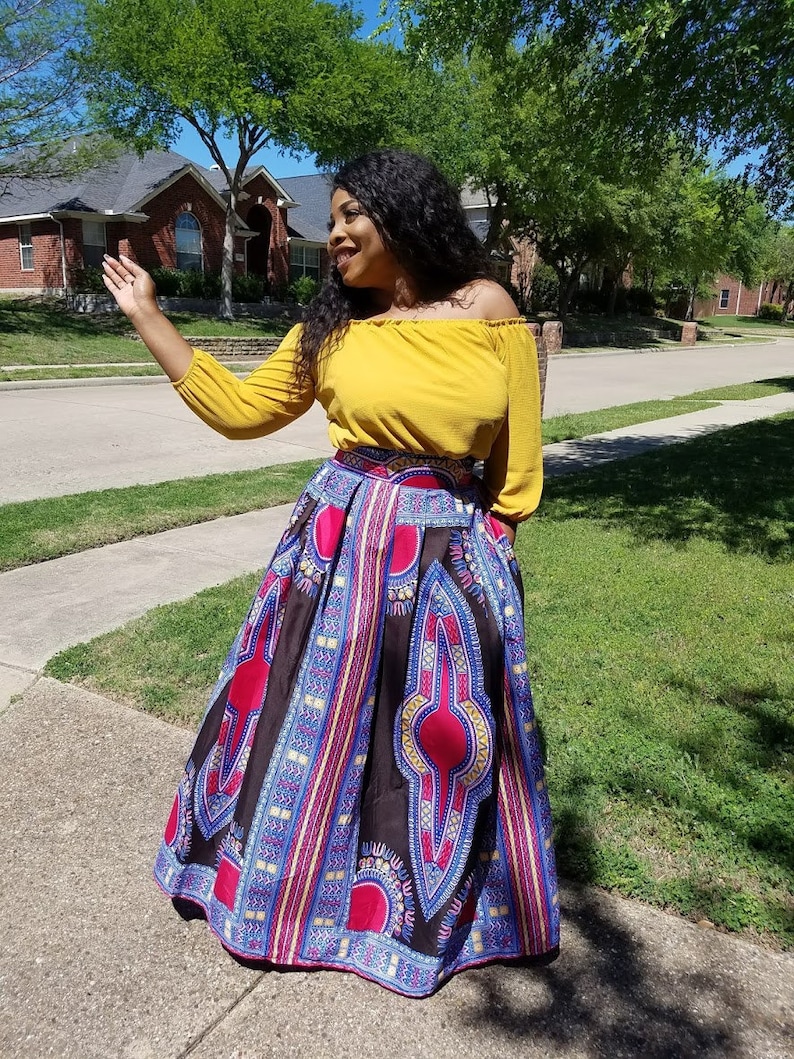 Tosin African Print Dashiki Maxi Skirt, Blackish Dashiki African Print Maxi Skirt, Long Dashiki Maxi Skirt, Long African Dashiki Maxi Skirt image 4