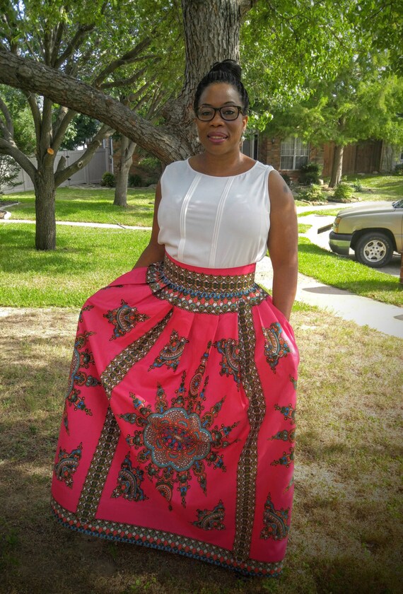 African print skirt African Maxi skirt Dashiki Pink skirt | Etsy