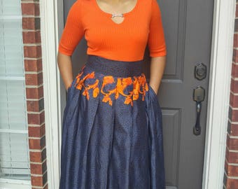 Uyi African Print Maxi Skirt, Ankara Skirt, Ankara Fabric, African Maxi Skirt, African Skirt, African Print Skirt, Orange Skirt, Maxi Skirt