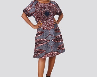 Robe Midi Eniye African Print (Brown/Blue), Robe d’impression africaine, Robe Midi, Mode Africaine, Vêtements Pour femmes, Robe courte africaine