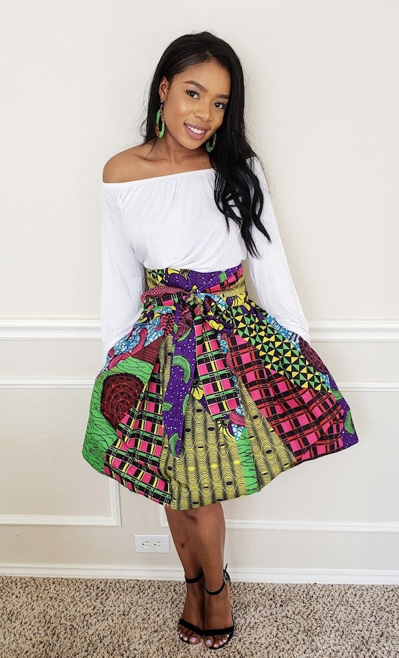 Stephie African Midi Skirt, Ankara Skirt, African Print Clothing for Women, Midi Skirt with Sash, OLUDAN African Fashion