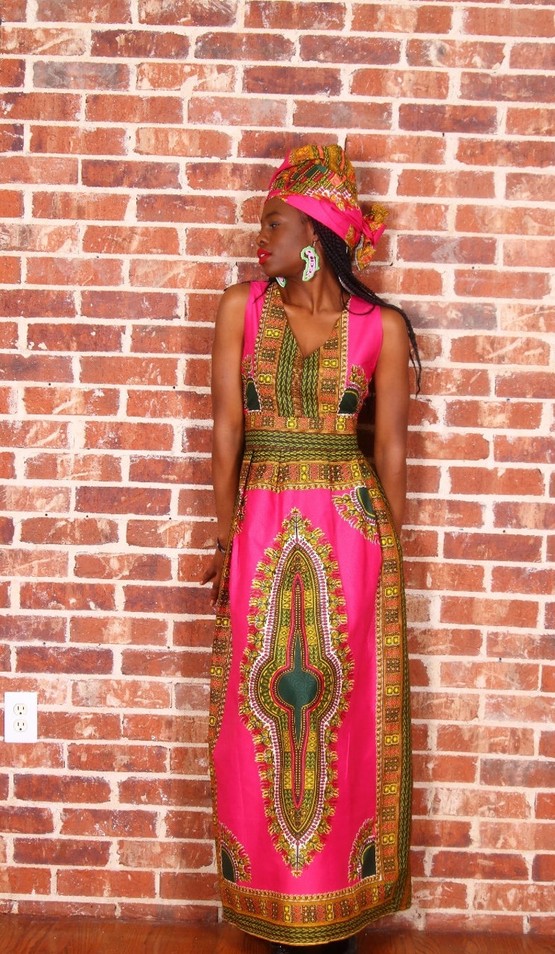 pink and green african dress