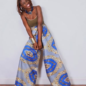 Ifueko African Palazzo Pants | Ankara Wide Leg Pants for Women | Flared African Print Pants with Belt | African Clothing