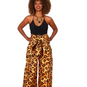 Leopard Print Palazzo Pants African Wide Leg Pants for Women • Ankara Pants • Flowy High Waist African Clothing • Festival Outfit