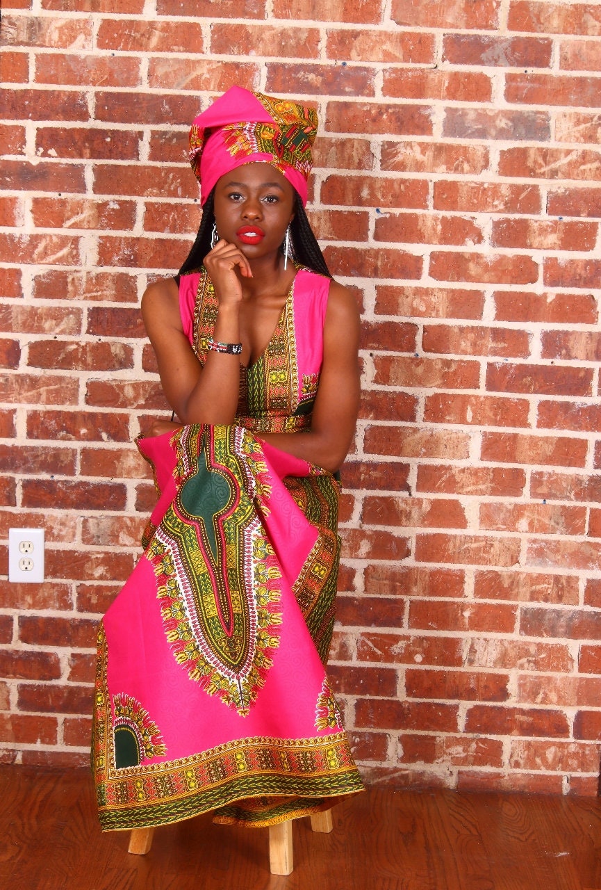 pink and green ankara dress Pink and Green Short Ankara Wrap Dress Yoma Fashion Boutique