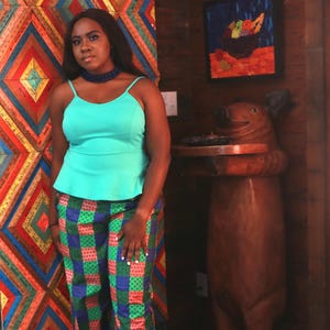African Print Palazzo Pants for Women  Ankara Wide Leg Pants • High Waist Flared Pants with Belt •African Clothing for Casual or Formal Wear