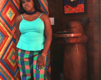 African Print Palazzo Pants for Women  Ankara Wide Leg Pants • High Waist Flared Pants with Belt •African Clothing for Casual or Formal Wear
