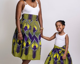 Jupes assorties maman et moi d’impression africaine, tenues de maman et moi, jupes de mère et de fille, jupes de midi, vêtements africains, jupe de filles