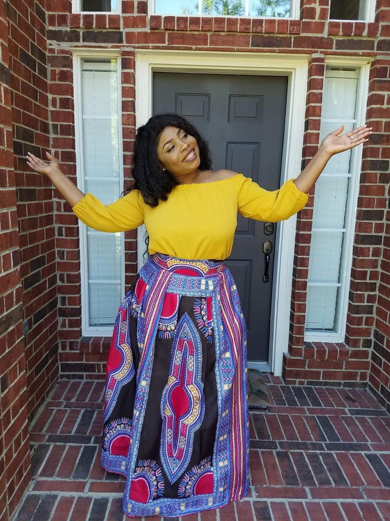 Tosin African Print Dashiki Maxi Skirt, Blackish Dashiki African Print Maxi Skirt, Long Dashiki Maxi Skirt, Long African Dashiki Maxi Skirt image 1