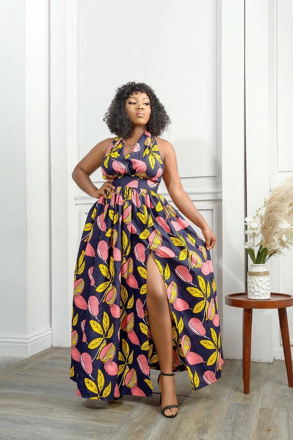 African Print Infinity Maxi Dress  Blue & Pink Ankara Wrap Dress |  Floor-length Festival Outfit | Wedding, Party, Vacation Clothing - Etsy