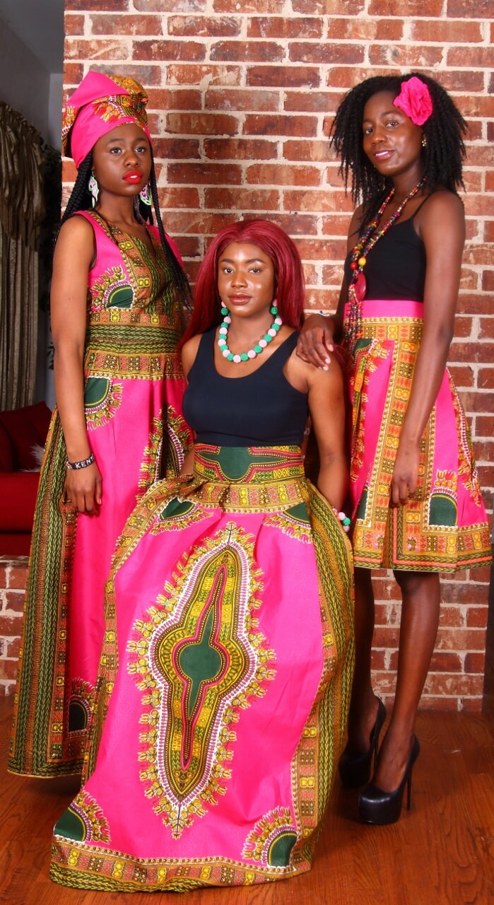 pink and green satin dress L/XL Handmade Silk African Dashiki Dress – Honeywood