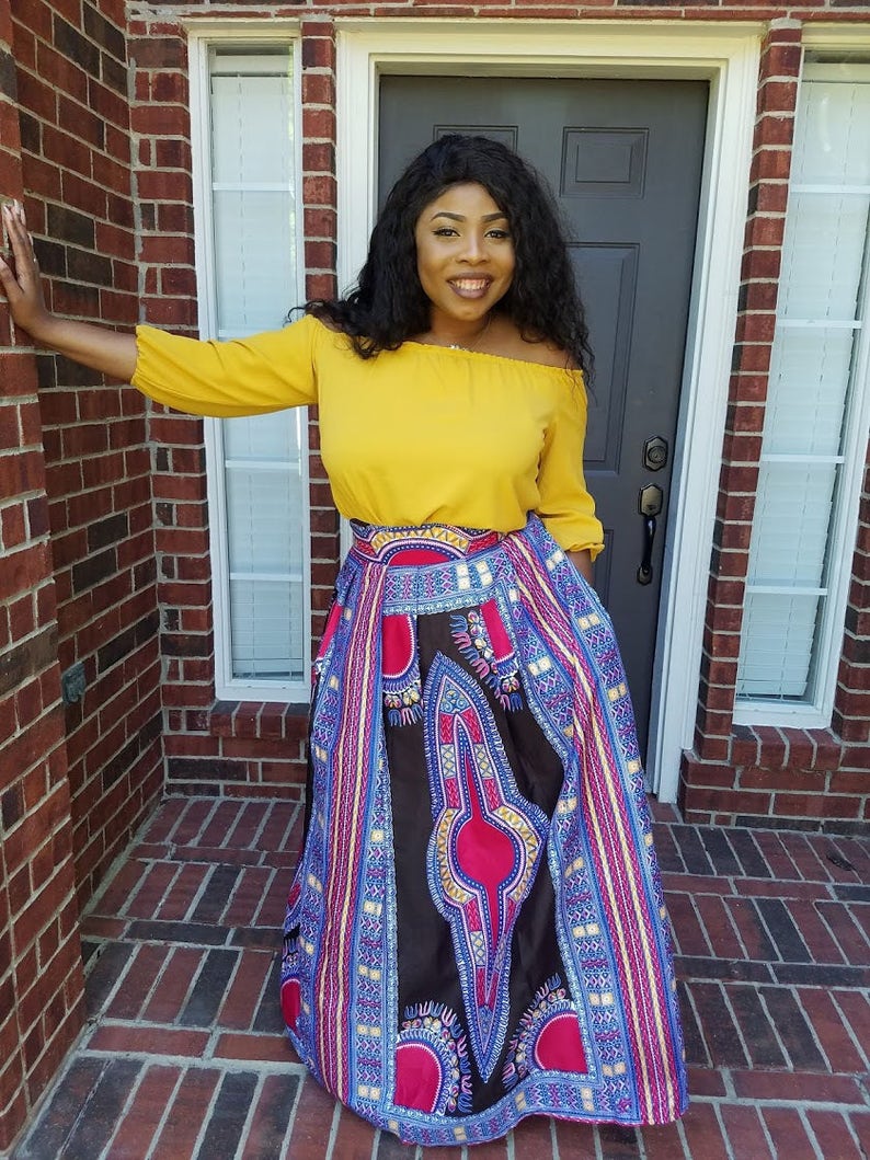 Tosin African Print Dashiki Maxi Skirt, Blackish Dashiki African Print Maxi Skirt, Long Dashiki Maxi Skirt, Long African Dashiki Maxi Skirt image 3