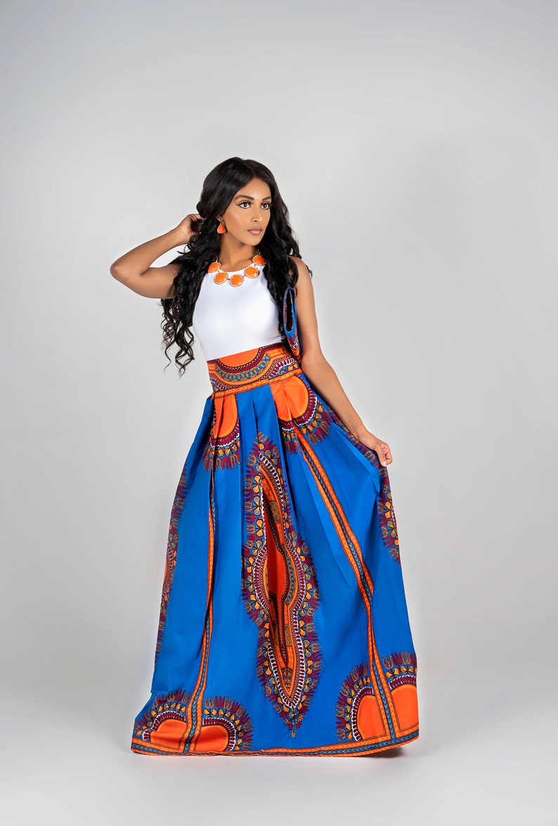 Irapada Africain Imprimer Dashiki Maxi Jupe Bleu/Orange, Africain Imprimer Dashiki Maxi Jupe, Jupe Ankara, Jupe Longue, Jupe Dashiki image 4