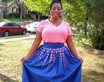 African Print Blue & Pink Maxi Skirt, African Skirt, African Print Maxi Skirt, Ankara Maxi Skirt, African Fashion, Women, African Clothing