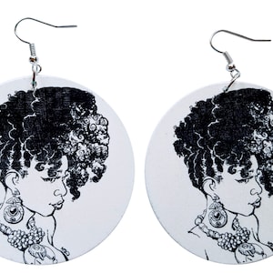 Iyabo Wooden African Earrings Black White • Handmade African Jewelry • Lightweight 2.5 Inch Earrings • Ethnic Statement Earrings Women