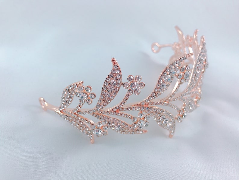 Rose Gold Crystal Leaves Vine Tiara
