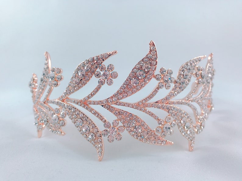 Rose Gold Crystal Leaves Vine Tiara