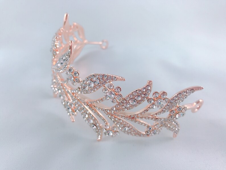 Rose Gold Crystal Leaves Vine Tiara