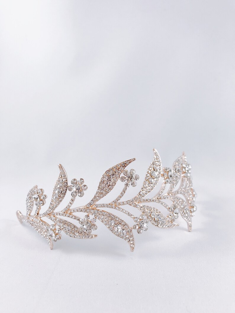 Rose Gold Crystal Leaves Vine Tiara