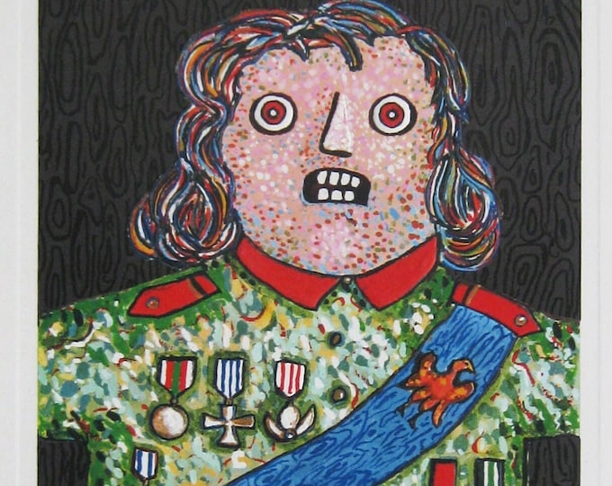 Enrico Baj  - 'The Small General' - Hand signed Lithograph with emboss - 1982
