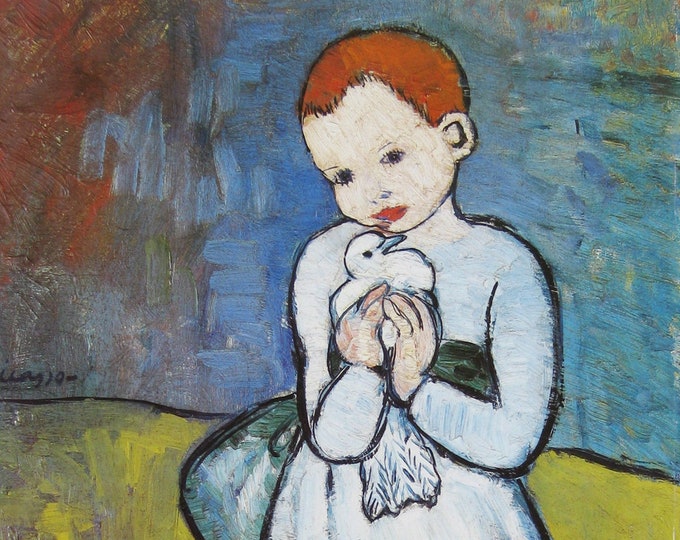 Pablo Picasso  - "Girl with Pigeon" - Large Colour Offset lithograph - 1995