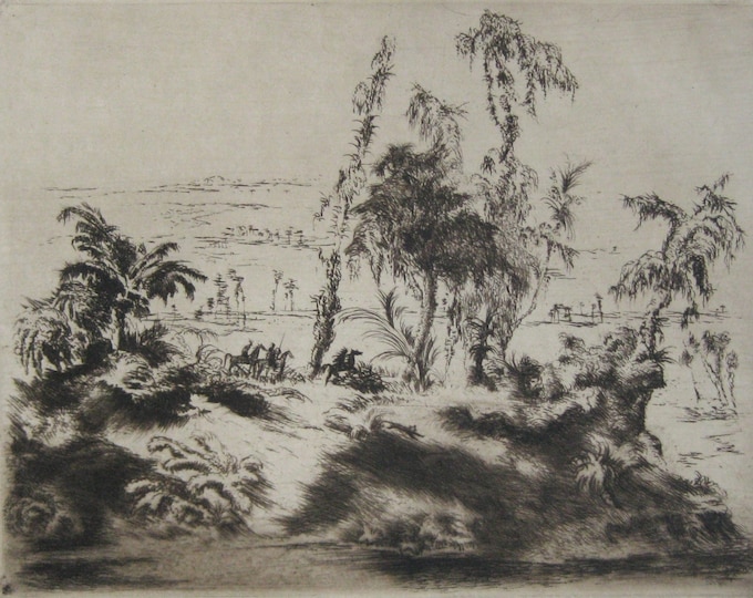 Fritz Silberbauer - "Landscape with Horse Riders" - Hand Signed Etching - ca. 1910 (S/N - 81/100)