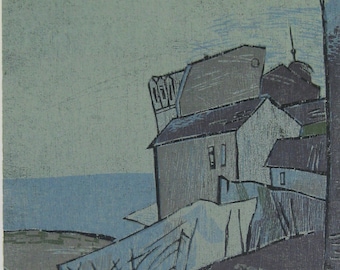 Michael Hoffmann - "Village at Sea" - Hand Signed Linocut - 1980 - (SN-60/100)
