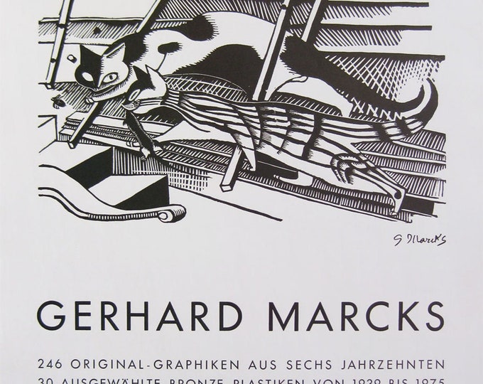 Gerhard Marcks - "Cats" - Original Lithgraph Exhibition Poster, 1976