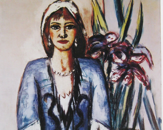 Max Beckmann - "Quappi in Blue with Lillies" - Colour Offset Lithograph Poster - 1994