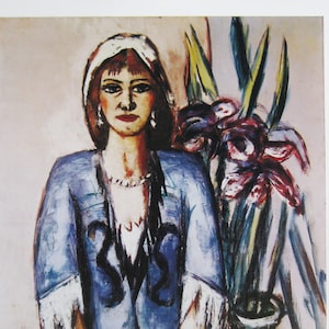 Max Beckmann - &quot;Quappi in Blue with Lillies&quot; - Colour Offset Lithograph Poster - 1994