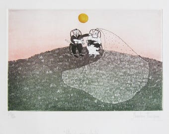 Christine Thouzeau - 'Haries Aux Chats' - Hand Signed Etching (S/N - 25/120)