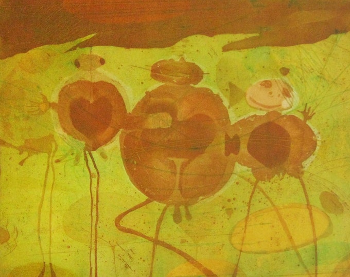 Wilibrord Haas - "Yellow Trio" - Hand Signed Colour Etching - 1980 - S/N (6/30)