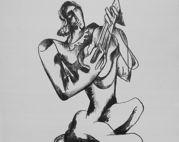 Ossip Zadkine - "The Lute player" - Hand signed lithograph, 1965 (S/N - 12/200)