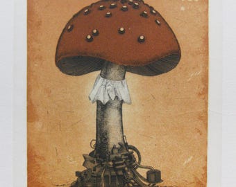 Maurilio Minuzzi - "The Classic Mushroom" Hand Signed Etching - 1971 (SN - 21/40)