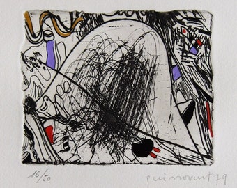 Josep Guinovart  - Hand colored Etching - Handsigned, 1979 (SN - 16/50)